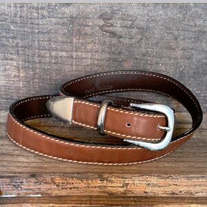 Vintage Stitched Leather Belt Made in Portugal, Ladies Size M